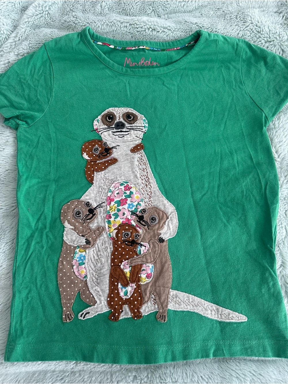 Mini Boden Green Meerkat Family Appliqué Tee